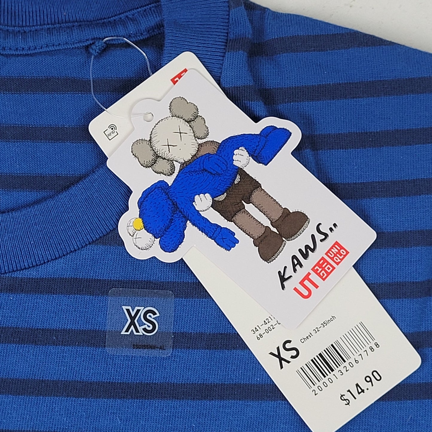Uniqlo x KAWS UT BFF T-Shirt Blue Striped Embroidered Men's Sz XS NWT