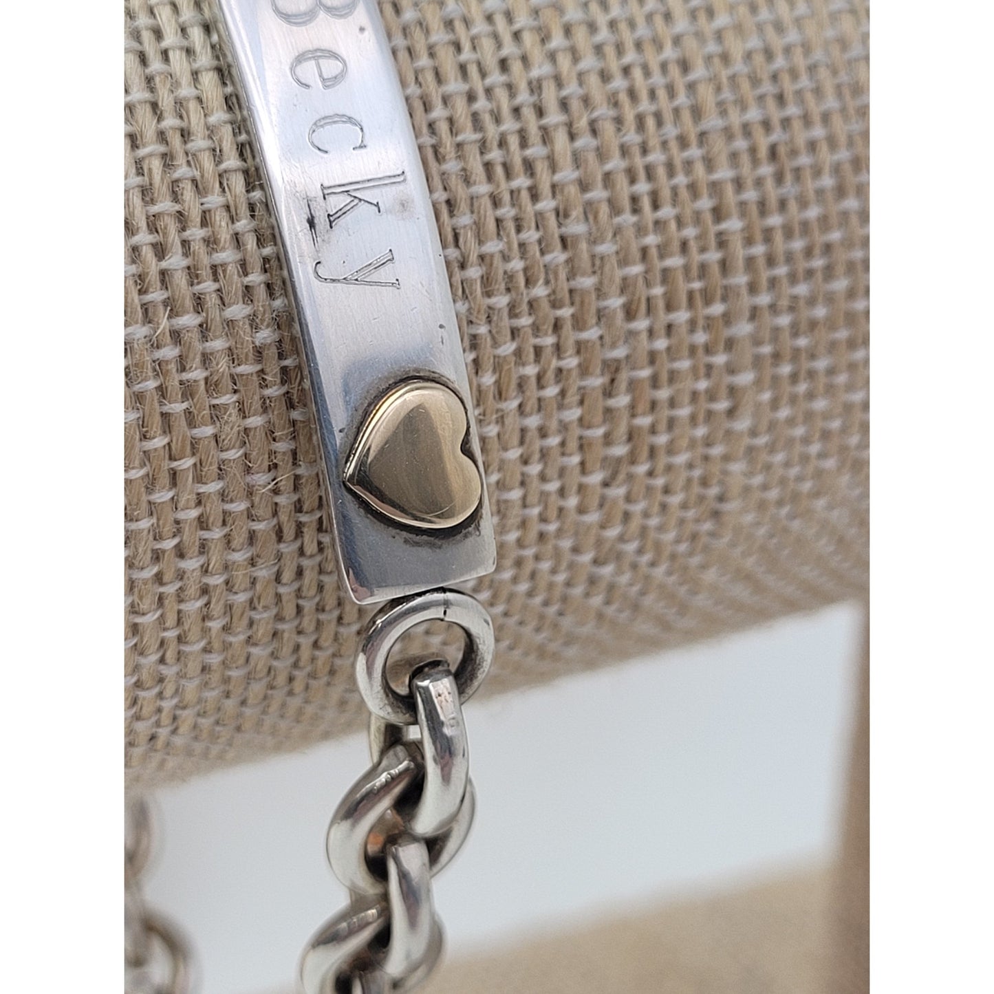 925 Sterling Silver Becky ID Cuban Link Chain Bracelet w 14K Gold Heart