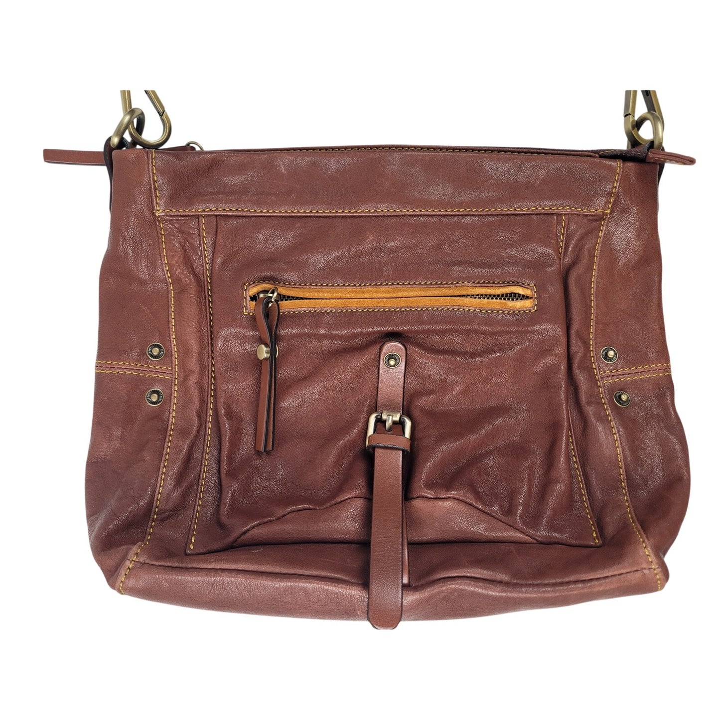 Sundance Soft Cognac Leather Crossbody Hobo Bag Purse Made in Italy