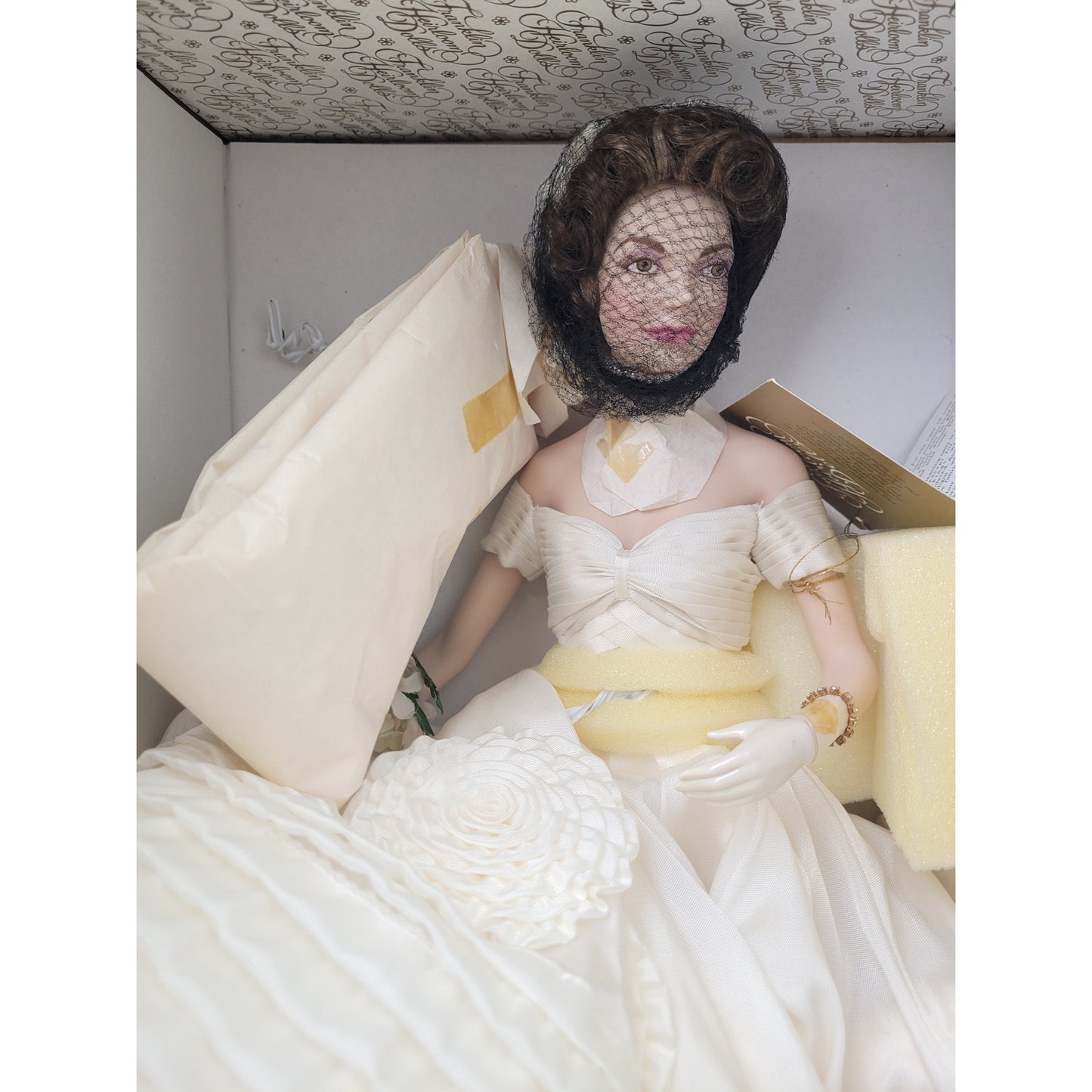 VTG Franklin Mint Heirloom Dolls John & Jackie Kennedy Wedding Porcelain NIB