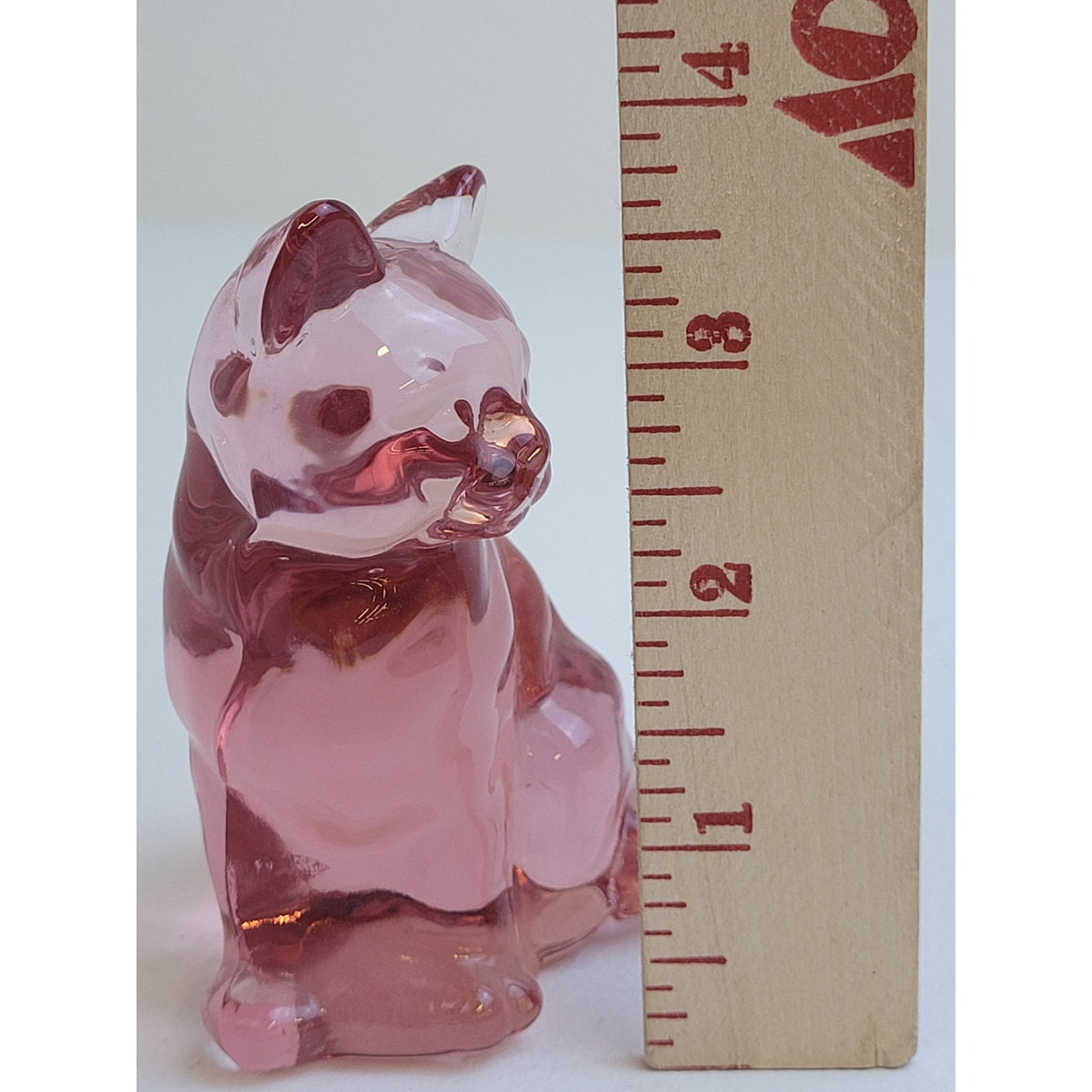 Vintage Fenton Glass Light Pink Cranberry Sitting Cat Kitten Figurine 3.75" H