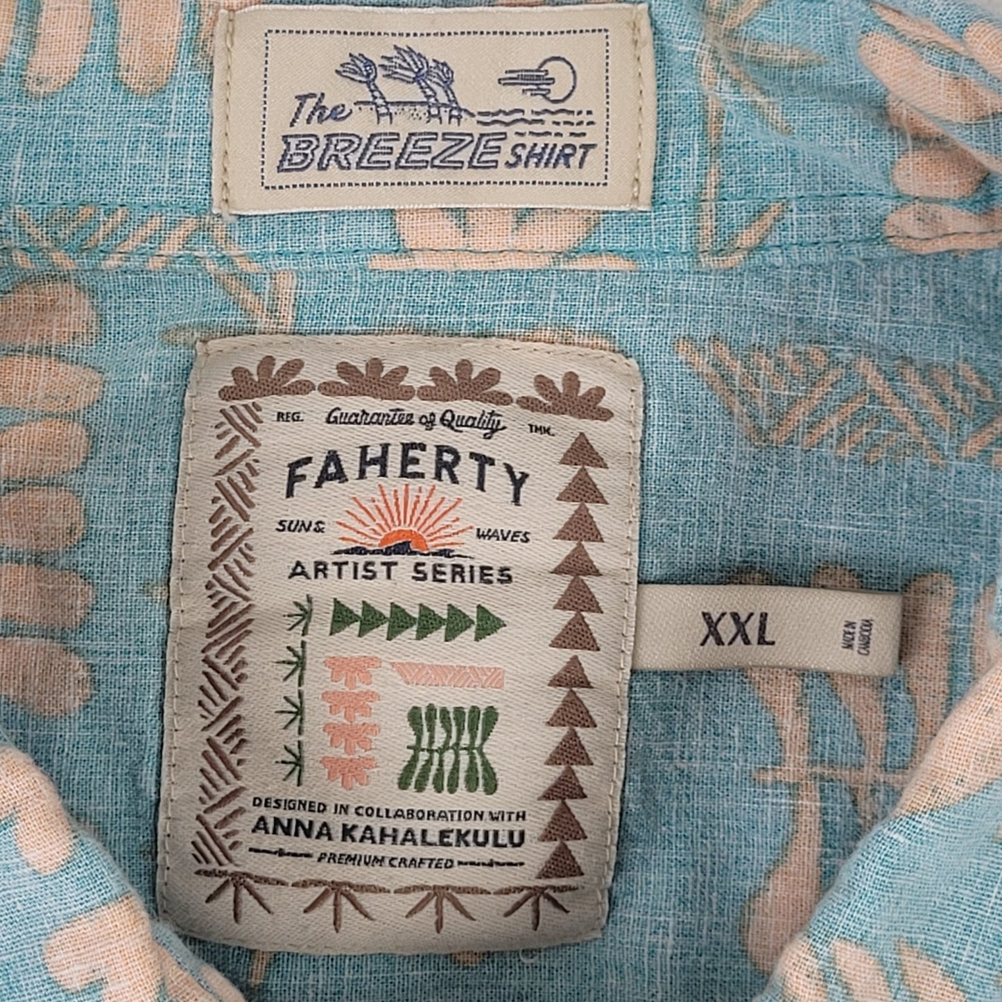 Faherty Breeze Short Sleeve Button-Down Shirt Teal Naupaka Men's Sz XXL