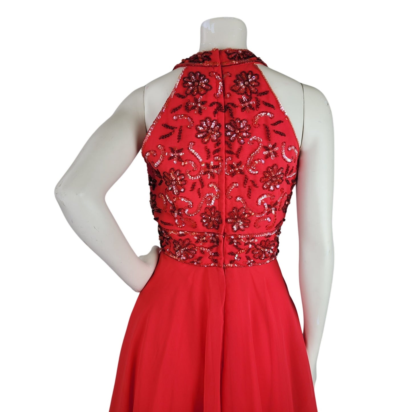 1960s Designer Jack Bryan Beaded Red Cocktail Dress 26" Waist