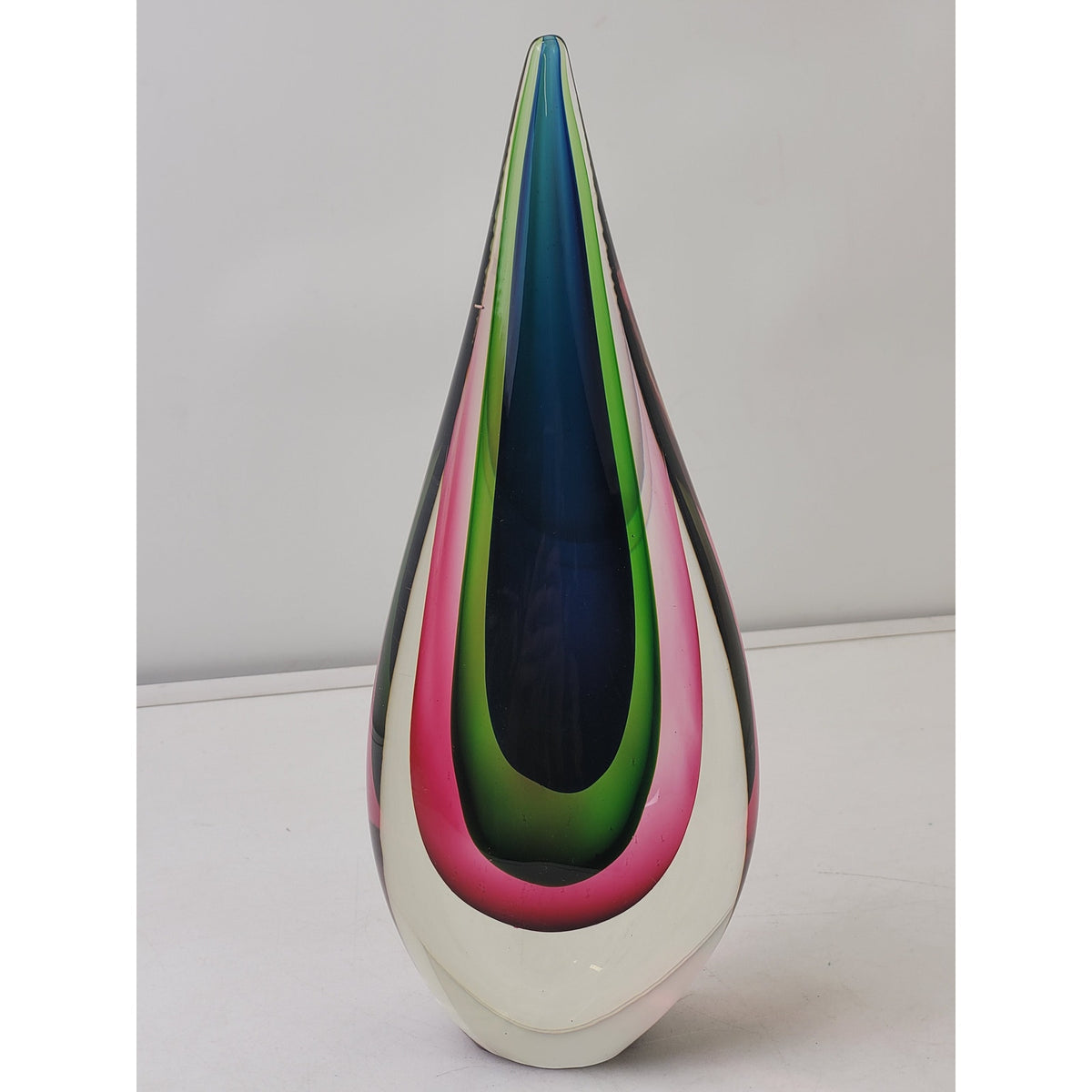 VTG Murano Style Sommerso Art Glass Teardrop Sculpture Blue Green Pink MCM 11"