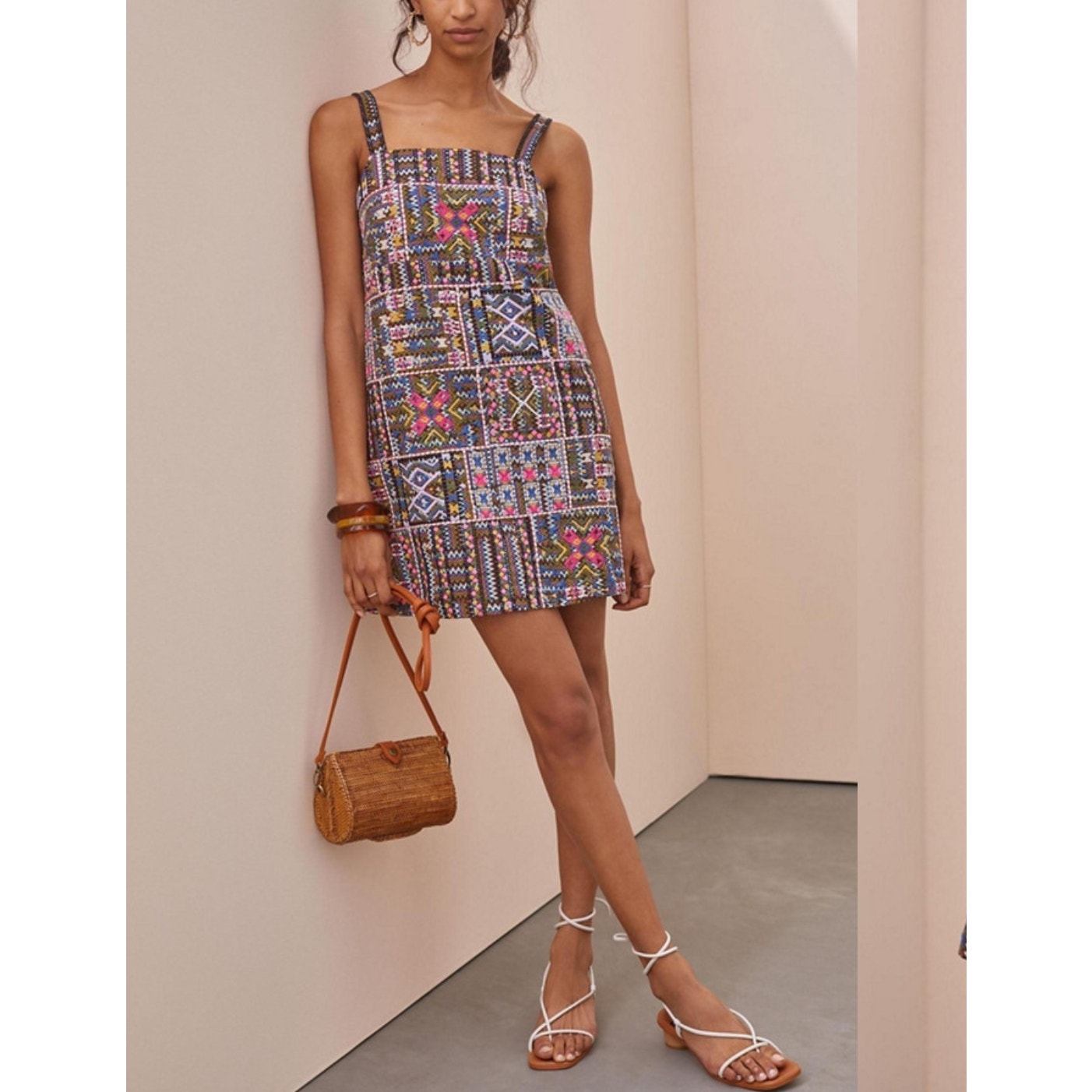 Anthropologie Megan Embroidered Shift Dress Colorful Patchwork Pattern Sz 12