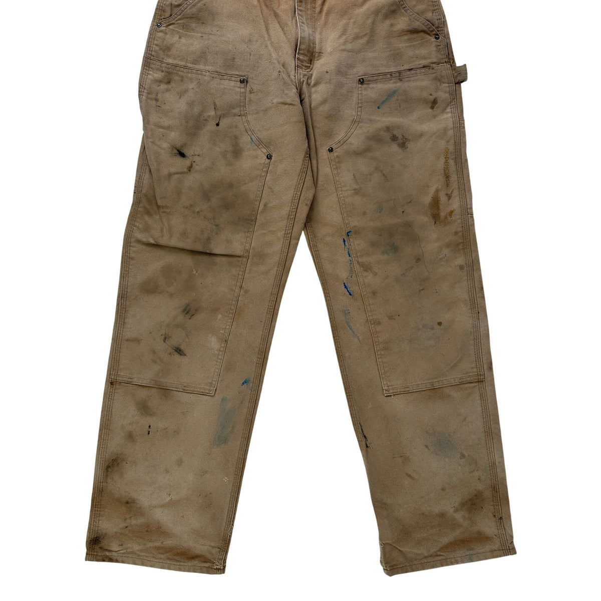 Vintage Carhartt Tan Distressed Double Knee Canvas Work Pants Men's Sz 32 x 32