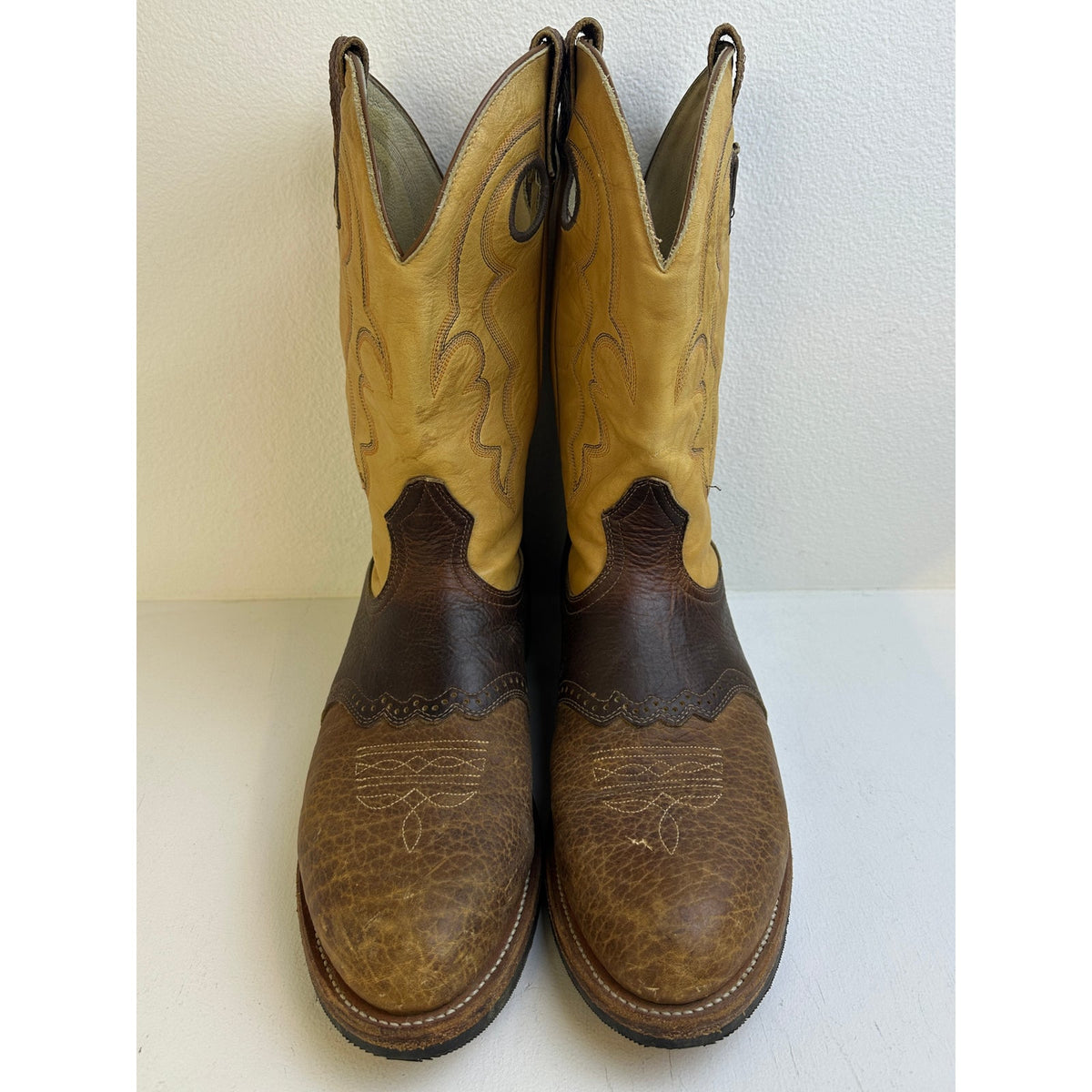 Boulet 2044 Bullhide Cognac Leather Western Cowboy Boots Men's Sz 11.5