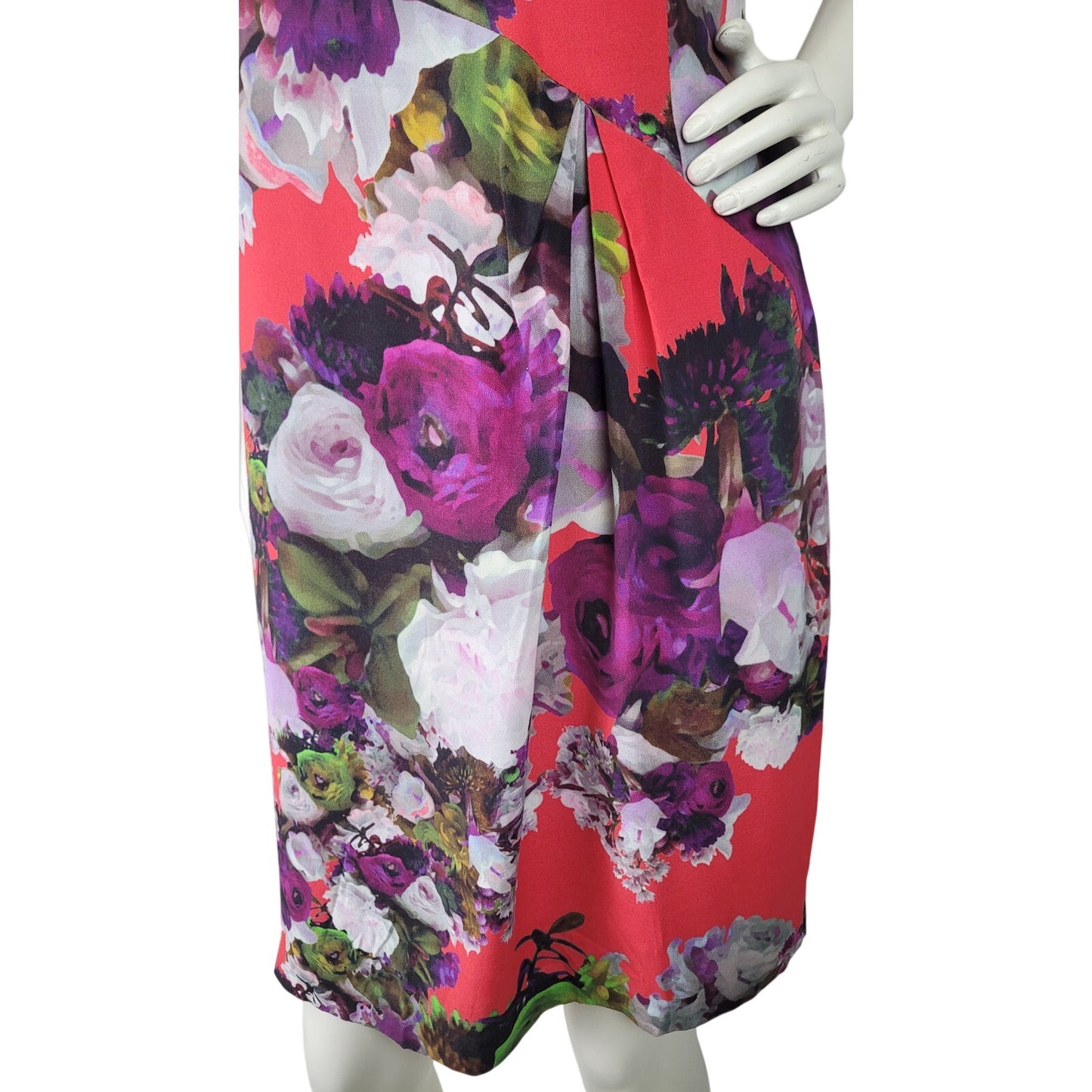 Nanette Lepore Red Purple Floral Sheath Dress Side Pleat Sz 10