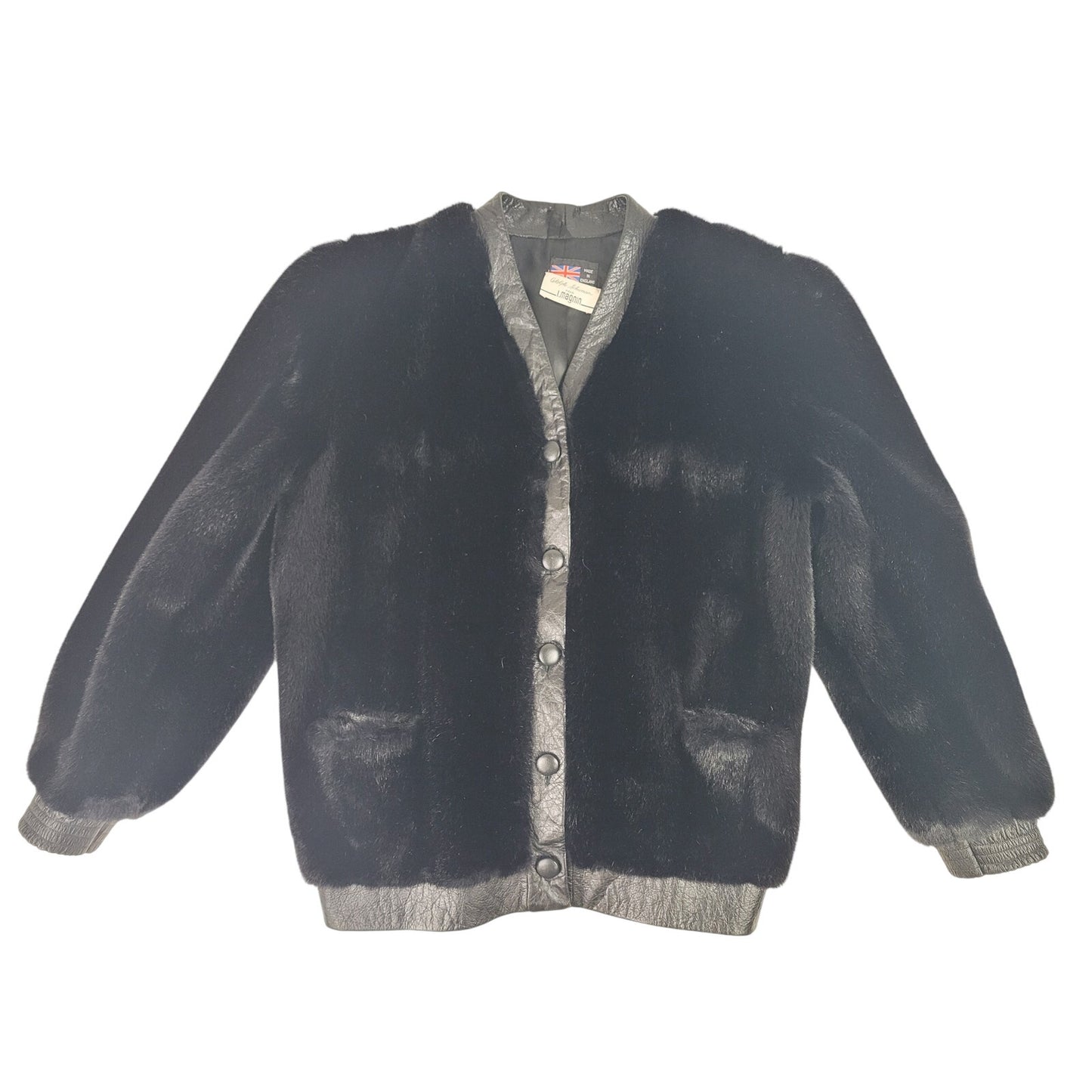 Vintage 1970-80s Adolph Shuman for I.Magnin Faux Fur Jacket Leather Trim Sz S/M