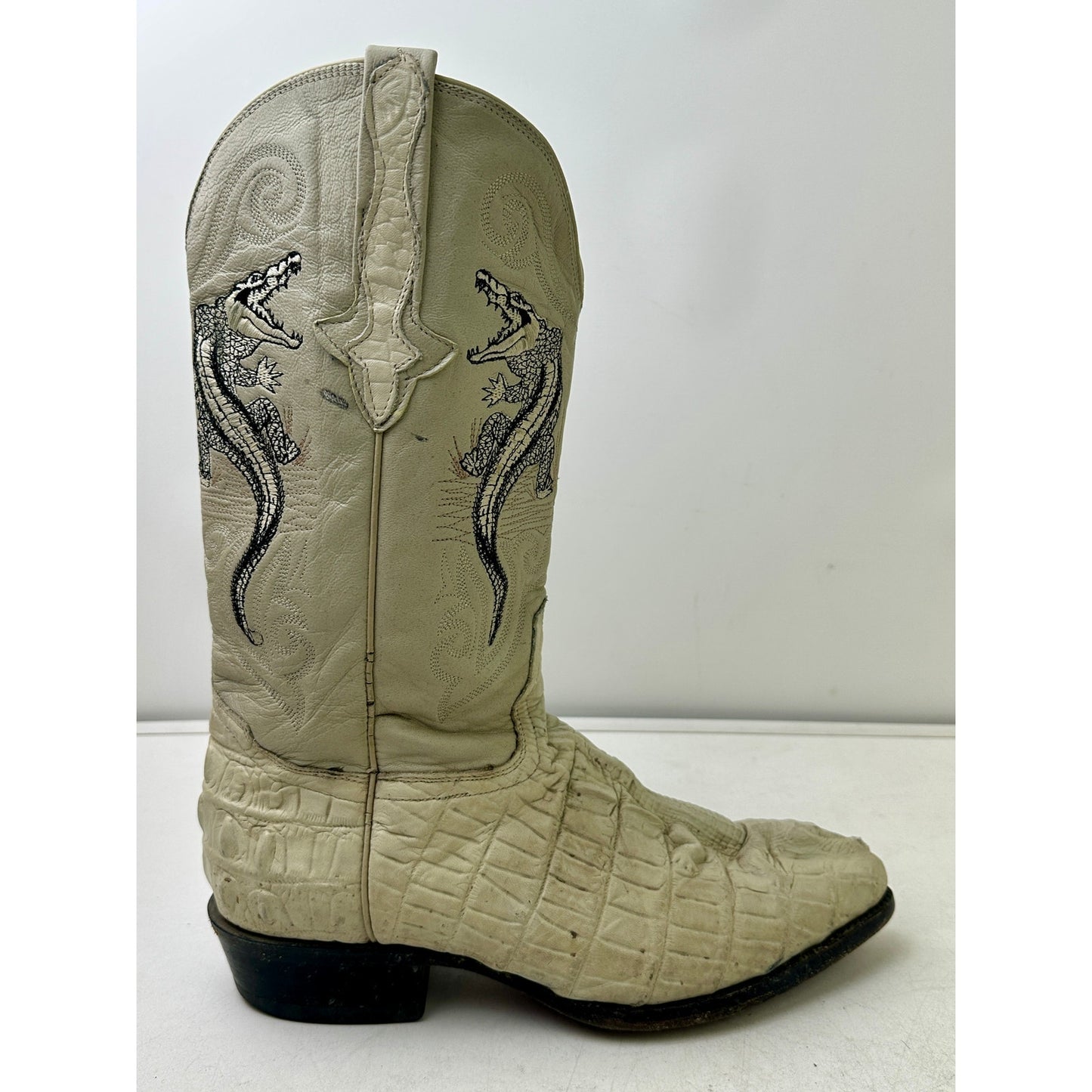 Vintage Rodeo Bravo Bone Embroidered Crocodile Western Boots Men's Sz 10.5 (Mex 28.5)
