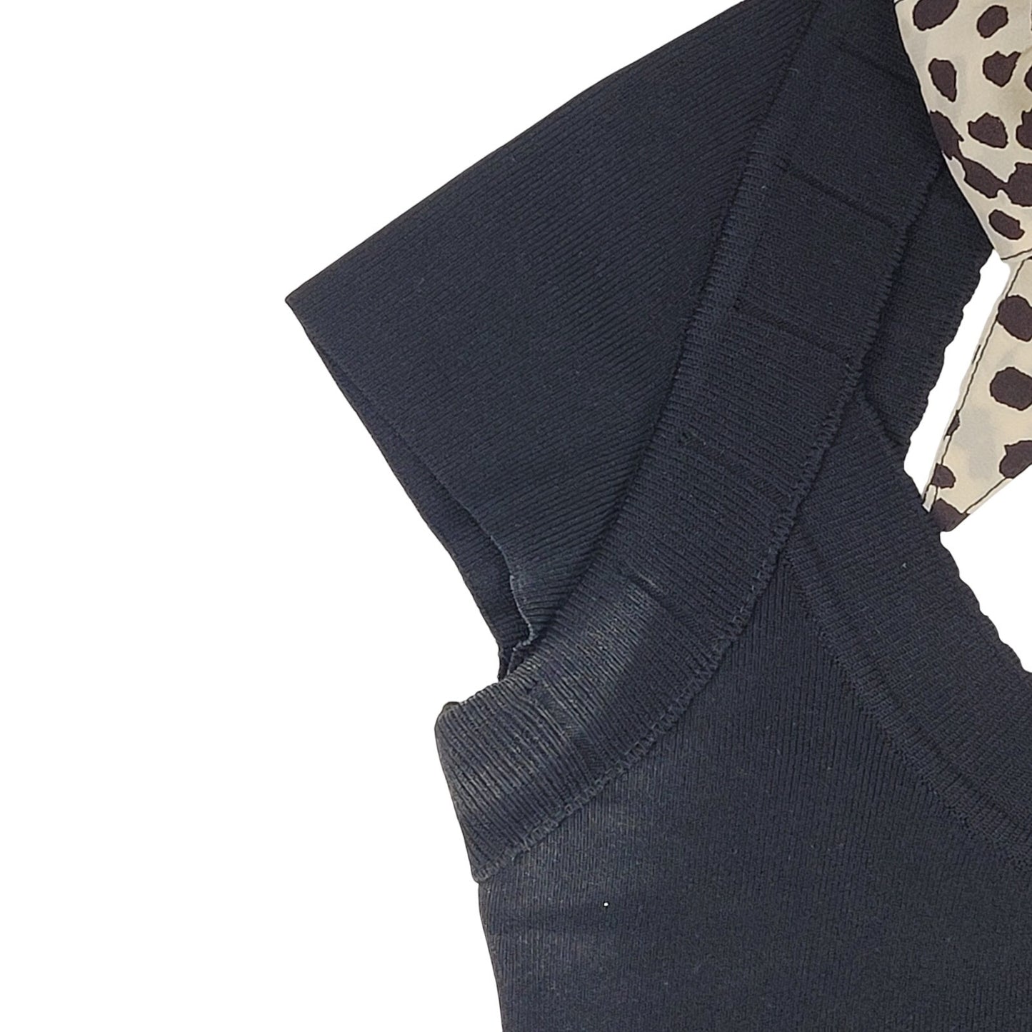 Roberto Cavalli Black Low Back Fitted Knit Top Ft. Leopard Silk Tie Back Sz S/M
