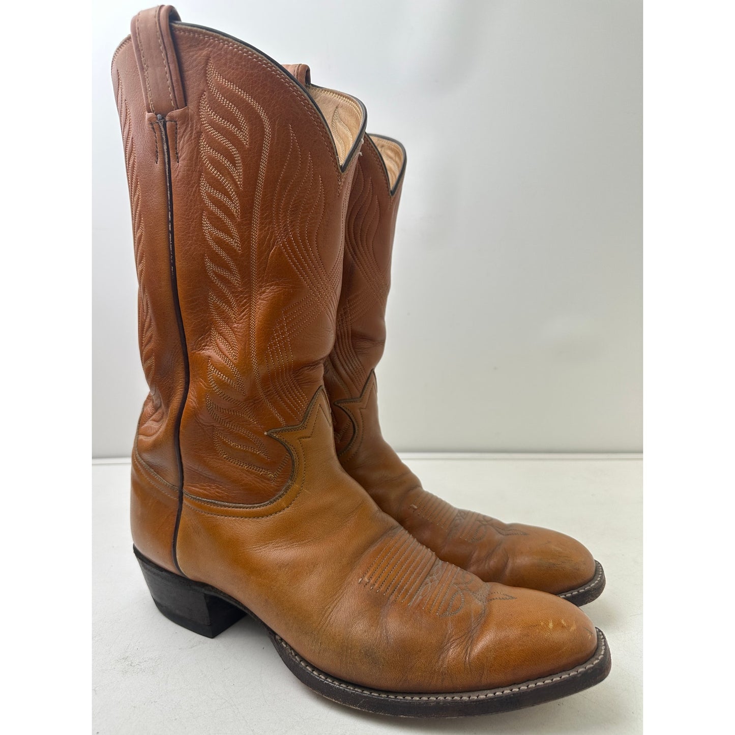 Vintage Black Label Tony Lama Cognac Leather Western Boots Men's Sz 13