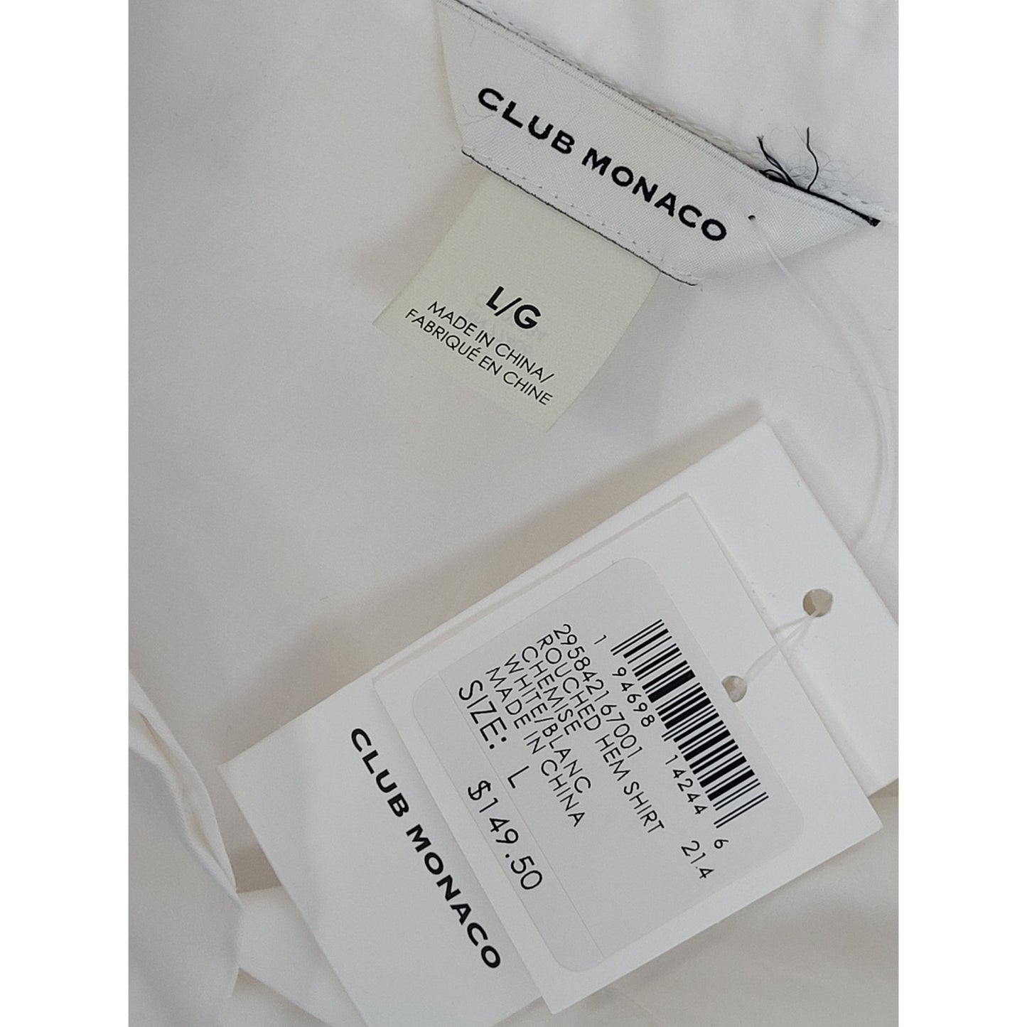Club Monaco White Button-down Peplum Blouse w Gathered Waist Sz L NWT