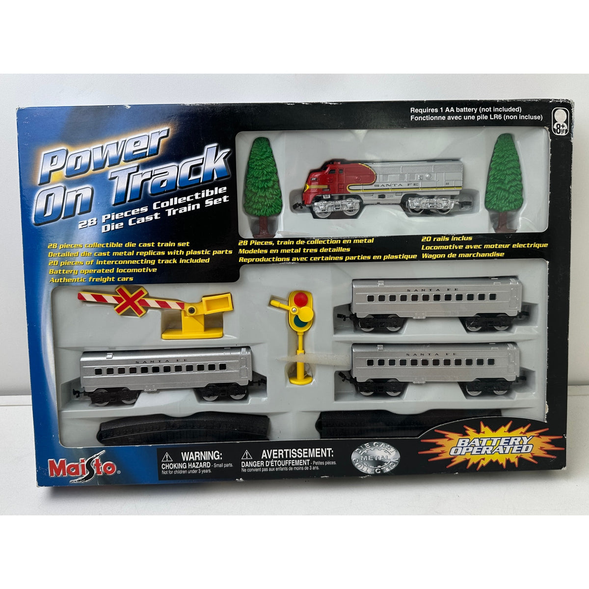 Vintage Maisto Power On Track Santa Fe 28-Piece Collectible Die-Cast Train Set