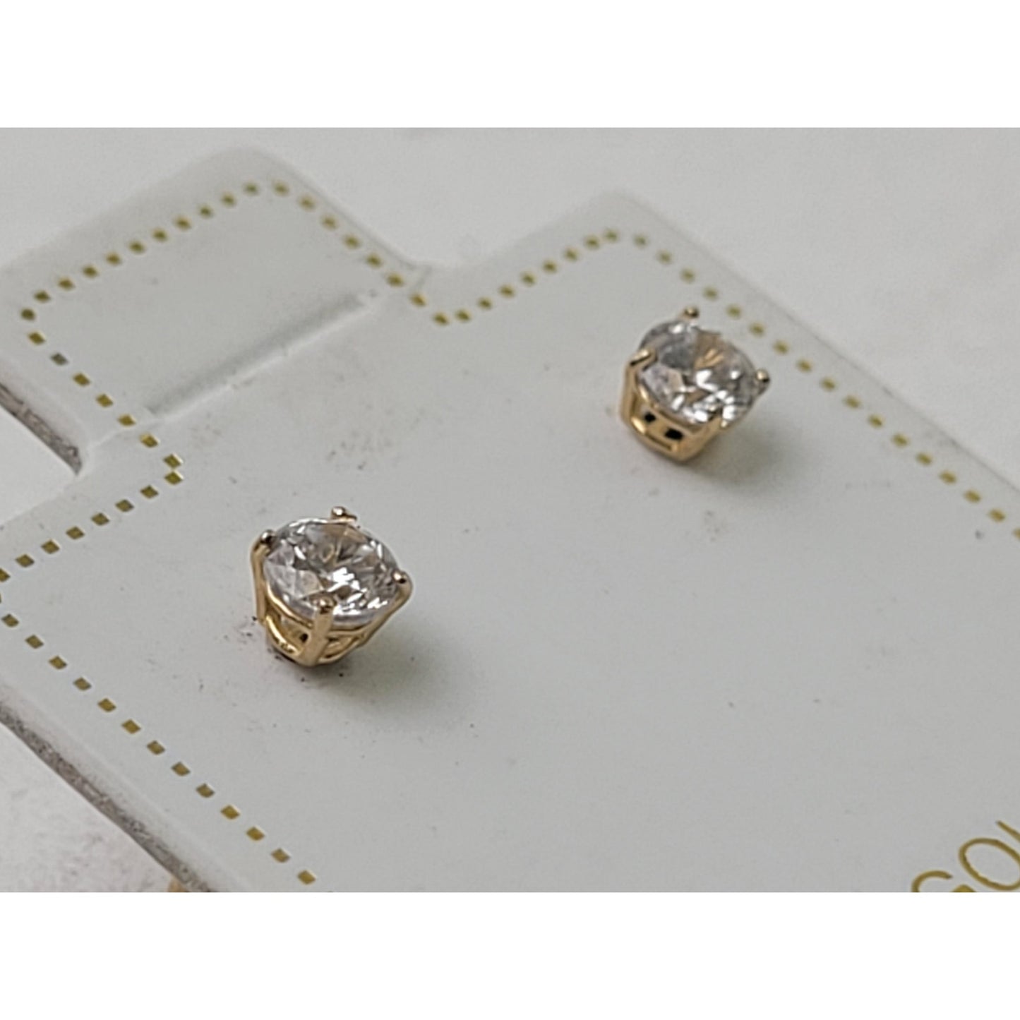 14K Yellow Gold Cubic Zirconia 4-Prong Stud Earrings Push-Back Closure
