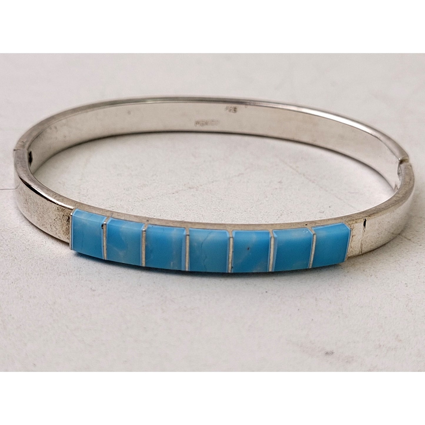 Vintage Sterling Silver Bracelet Bangle w Turquoise Stones Inlay | 26 grams