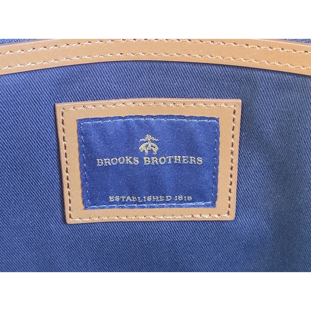 Brooks Brothers Wells Briefcase Navy Blazer Colorway w Brown Leather Handles EUC