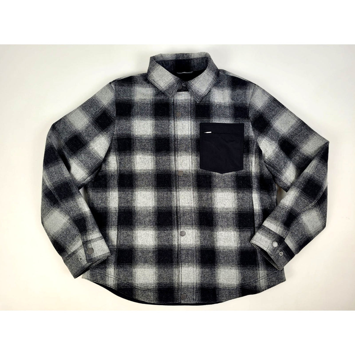 Pendleton Gray & Black Plaid Wool Blend Shirt Jacket Snap-Front Men's Sz L