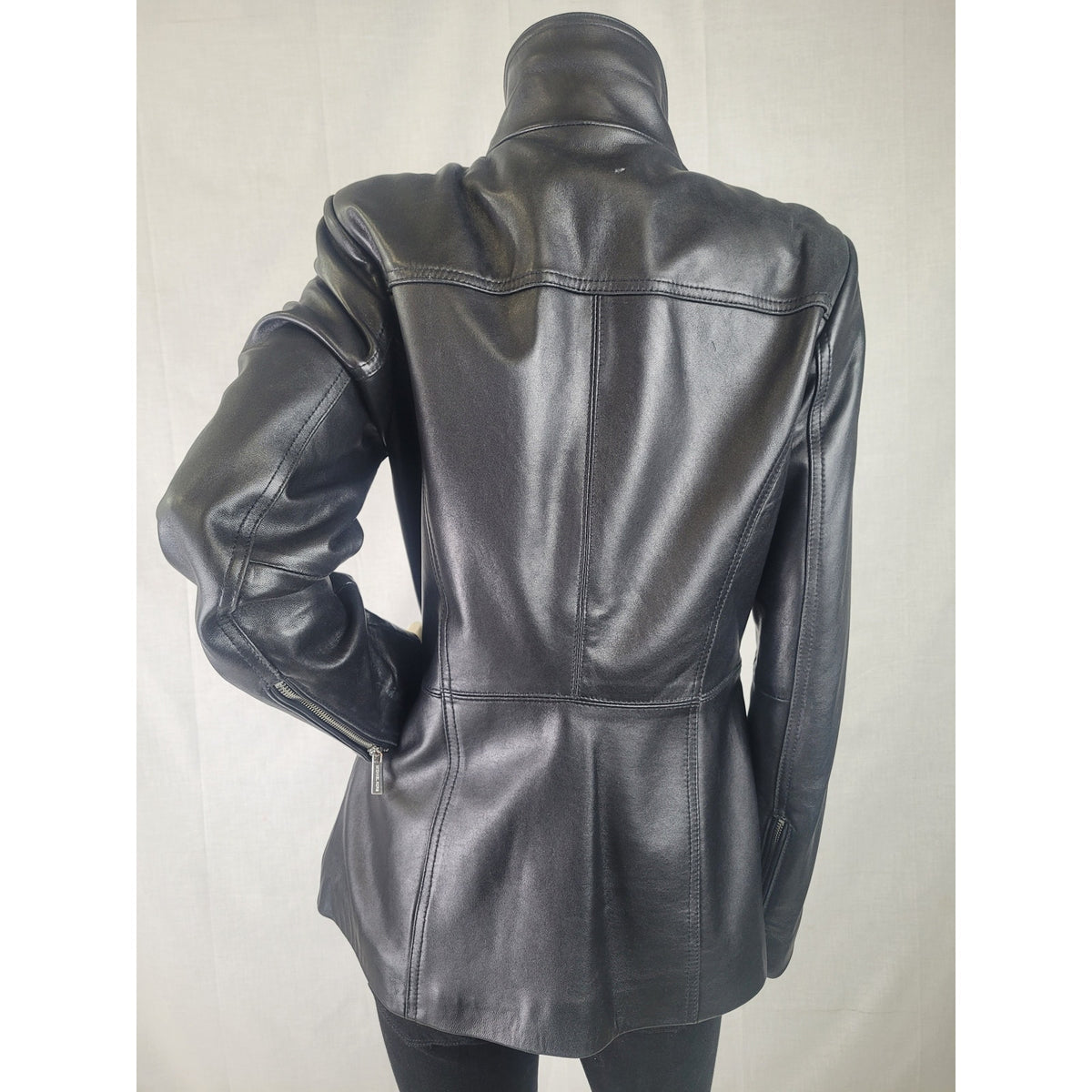 Michael Kors Black Leather Zip-up Scuba Jacket Women's Sz M