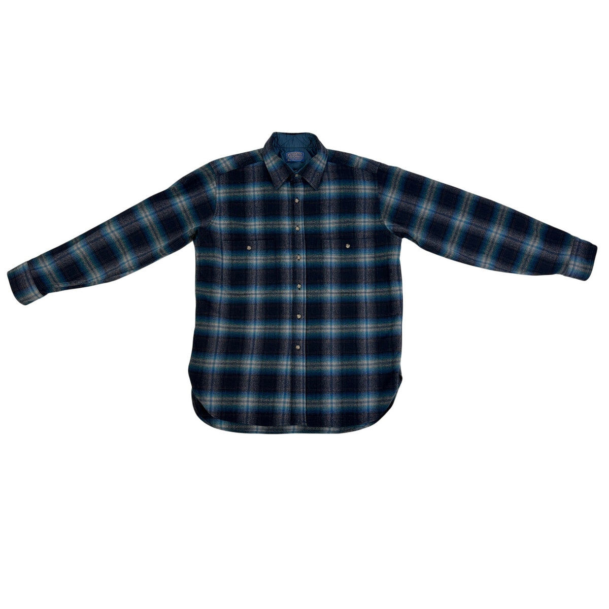 Vintage 1970s Pendleton Blue Wool Ombre Plaid Board Shirt Men's Sz L
