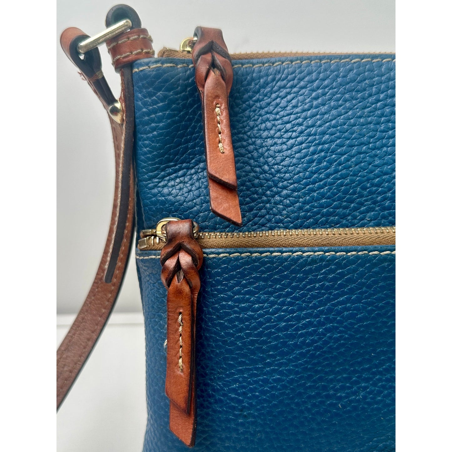 Dooney & Bourke Blue Pebble Grain Leather Letter Carrier Crossbody Bag