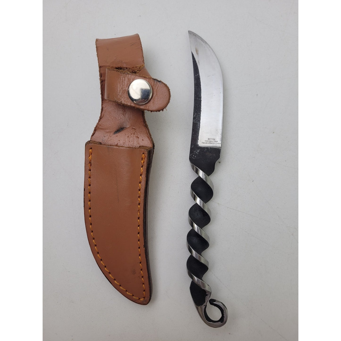 Herbertz 102011 Fixed Blade Knife Stainless Steel Twisted Handle Leather Sheath