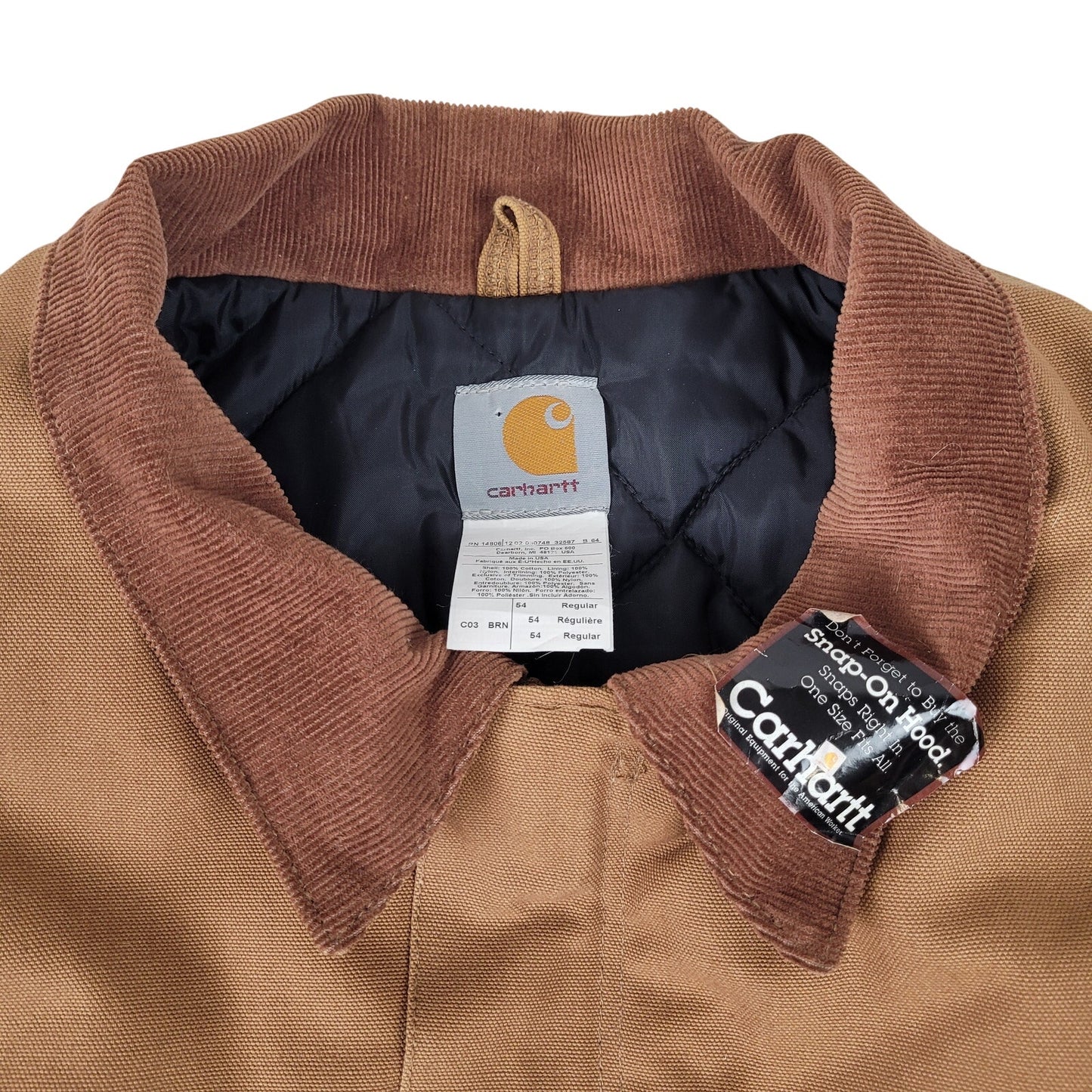 VTG Carhartt Duck Traditional Coat C03 BRN Made in USA Men's Sz 54 (3XL)