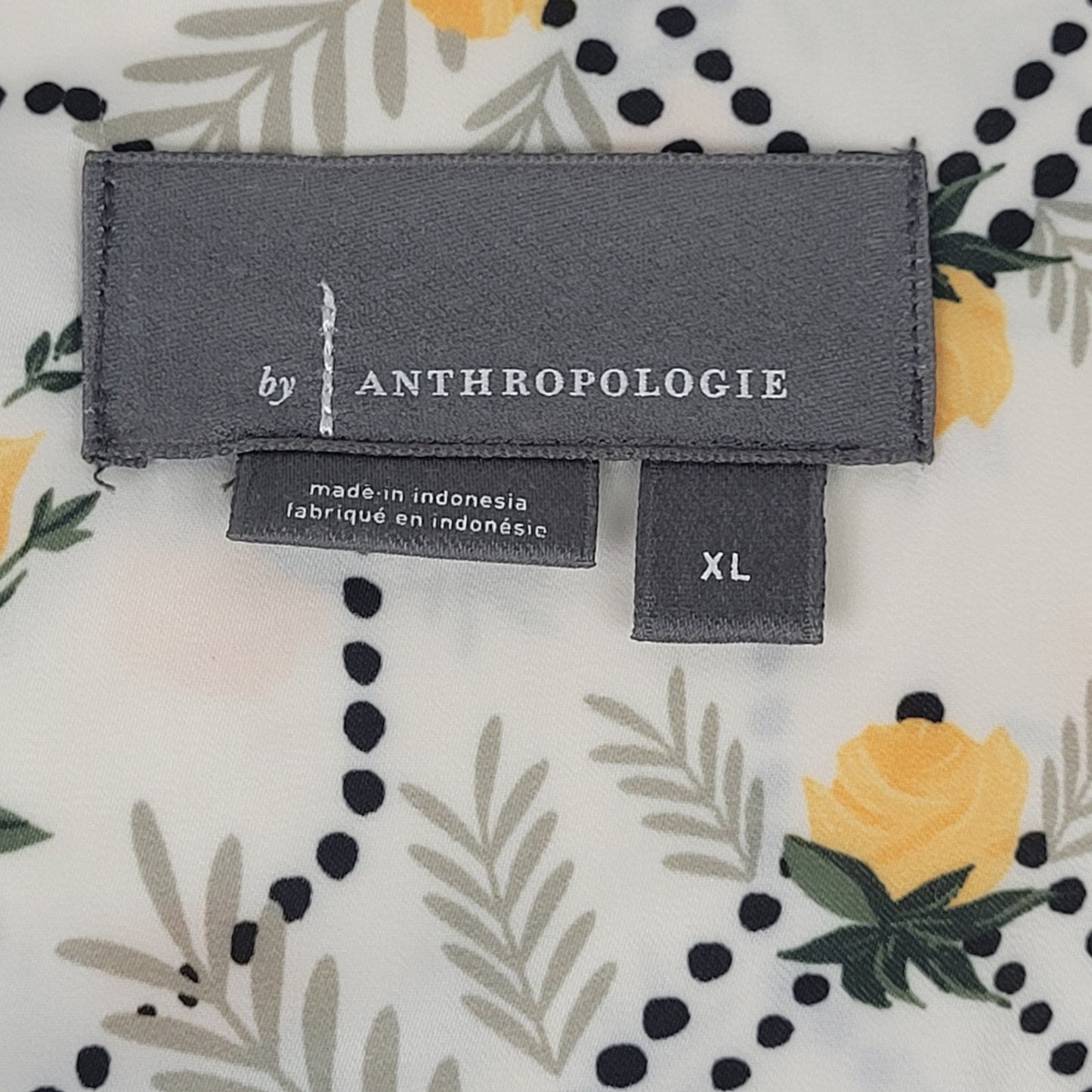 Anthropologie Brenna Short-Sleeved Button-Down Shirt Yellow Green White Sz XL
