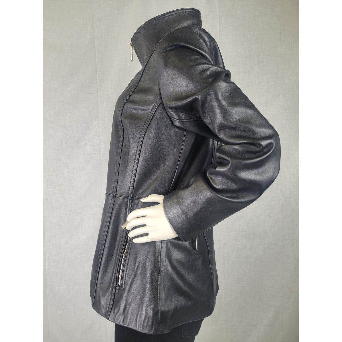 Michael Kors Black Leather Zip-up Scuba Jacket Women's Sz M