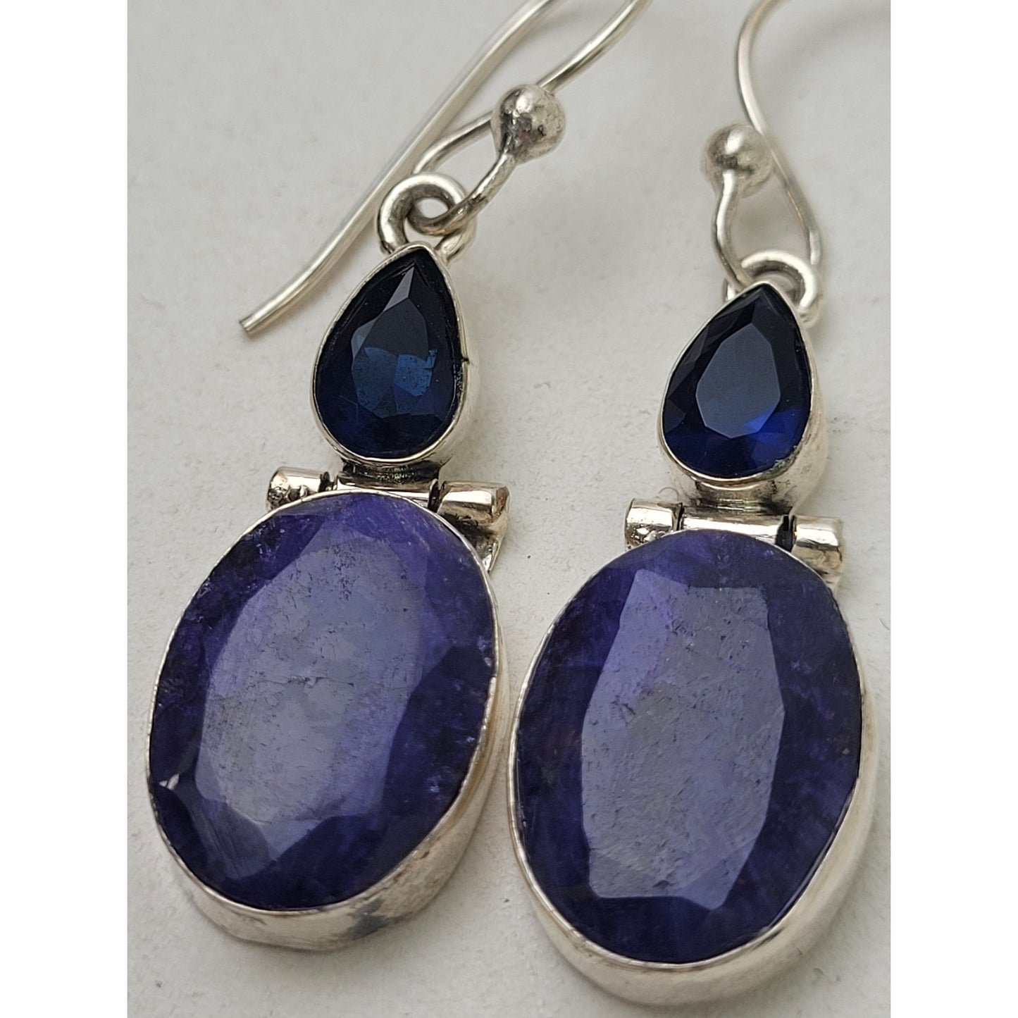 Sterling Silver Sapphire or Lapis & Navy Blue Stone Dangle Earrings 49mm Drop