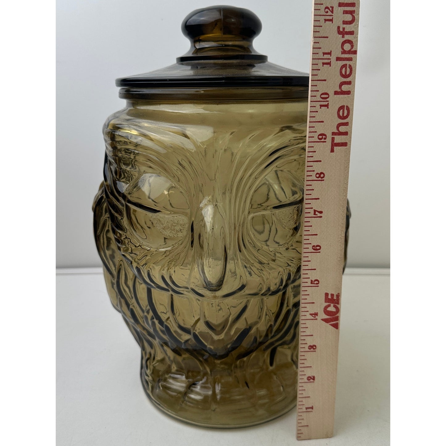 Vintage 70s Libbey Smoked Brown Glass Wise Owl Cookie Jar