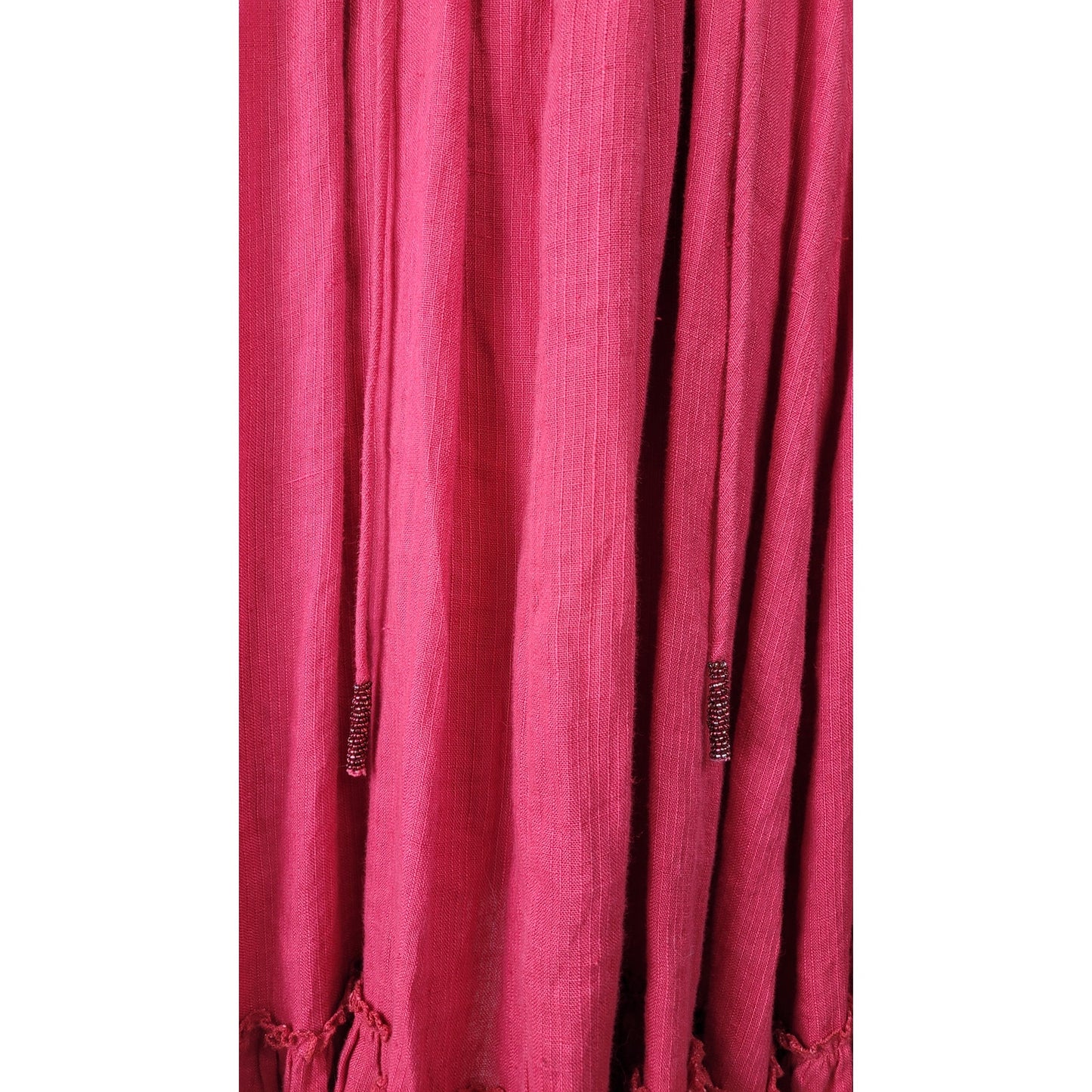 Free People Shimmers in the Sky Linen Maxi Dress Bead Embellished Bodice Sz L