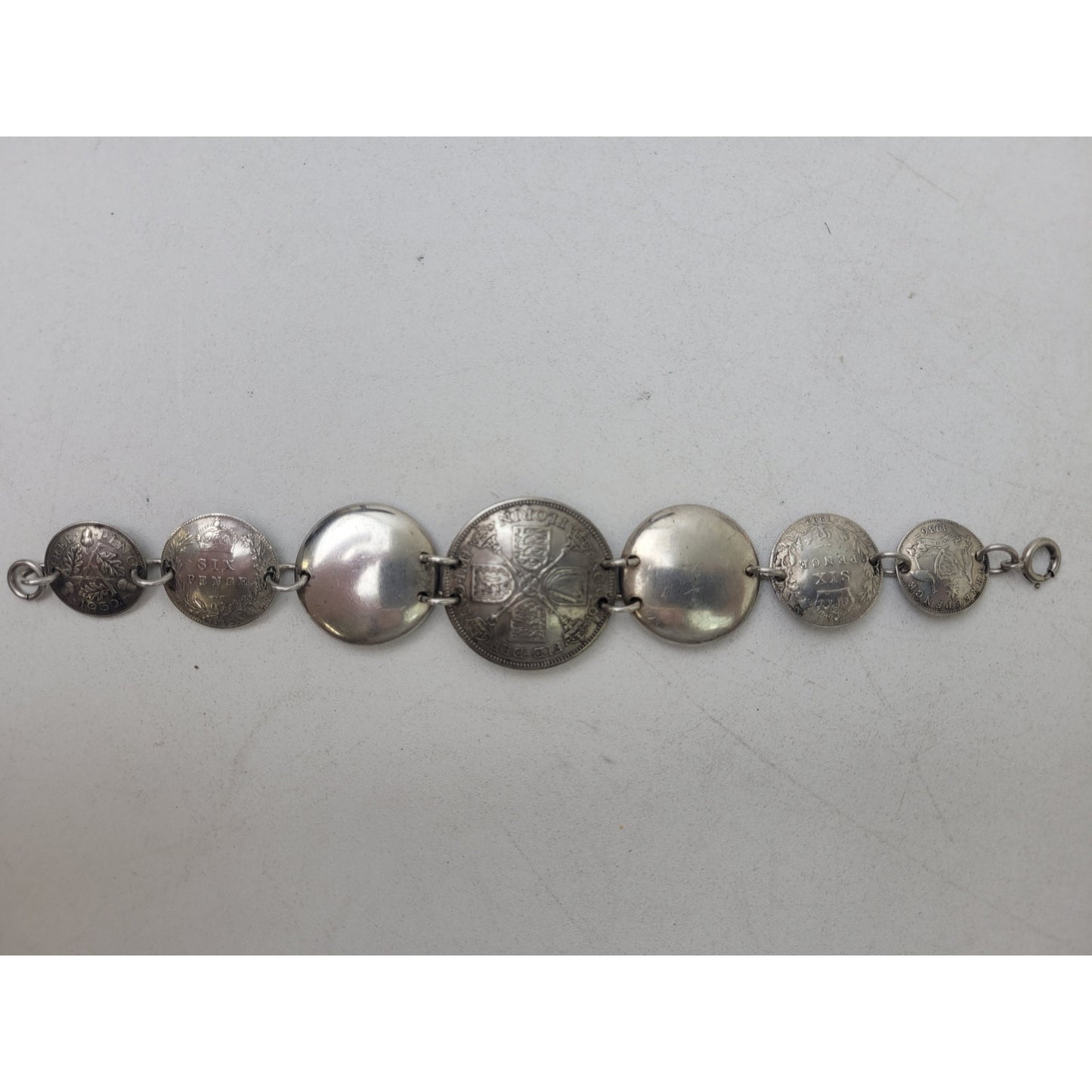 VTG 1940s Sterling Silver Coin Bracelet | Great Britain & USA | 31.19 Grams