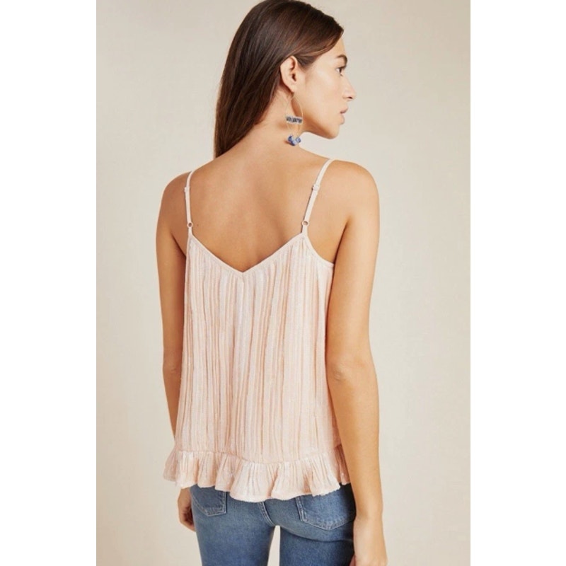 Anthropologie Amelie Iridescent Sequin Camisole Ruffled Hem Pink/Rose Sz 6 NWT