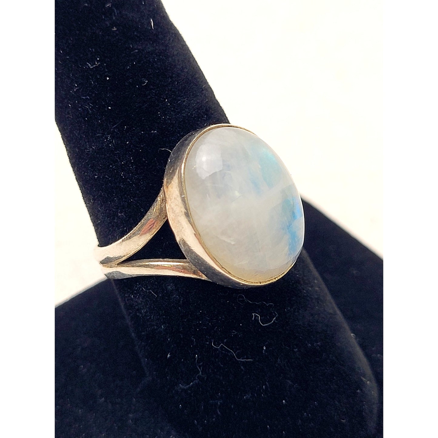 Sterling Silver Rainbow Moonstone Ring Split Shank Design Boho Statement Piece