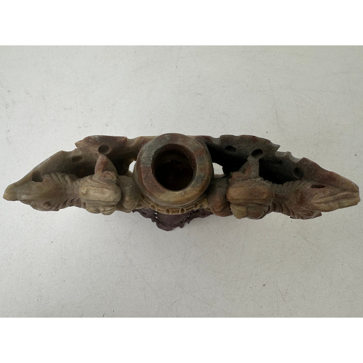Vintage Chinese Hand-Carved Soapstone Foo Dog Incense Burner & Censer