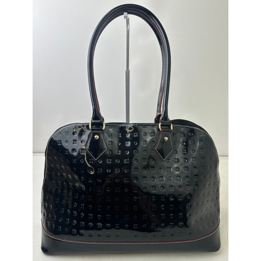 Arcadia Italy Black Patent Leather Leather Embossed Logo Dome Satchel Bag