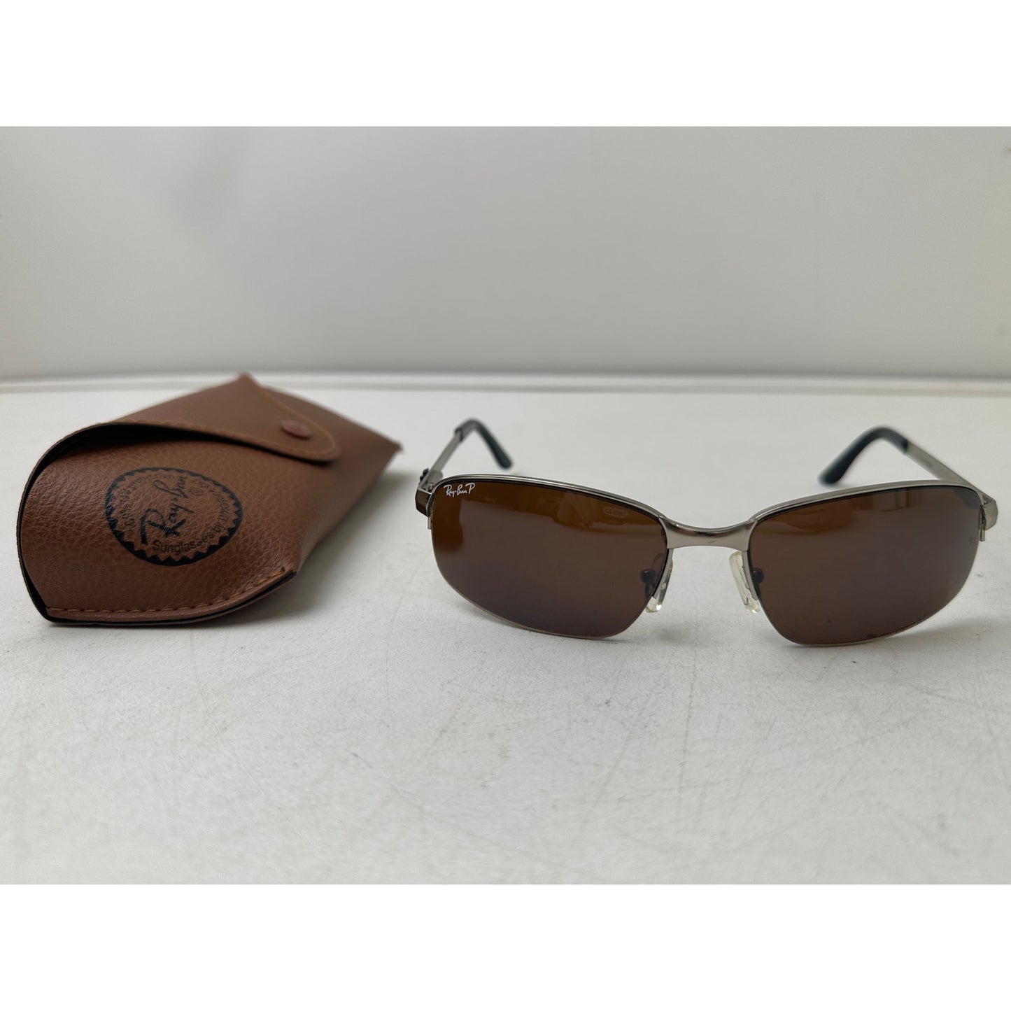 Ray-Ban RB2231 Polarized Silver Metal Wrap Sunglasses W/ Case