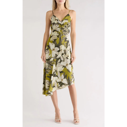 AllSaints Alexia Floral Asymmetrical Slip Dress Magnolia Flower Print Sz 2 NWT