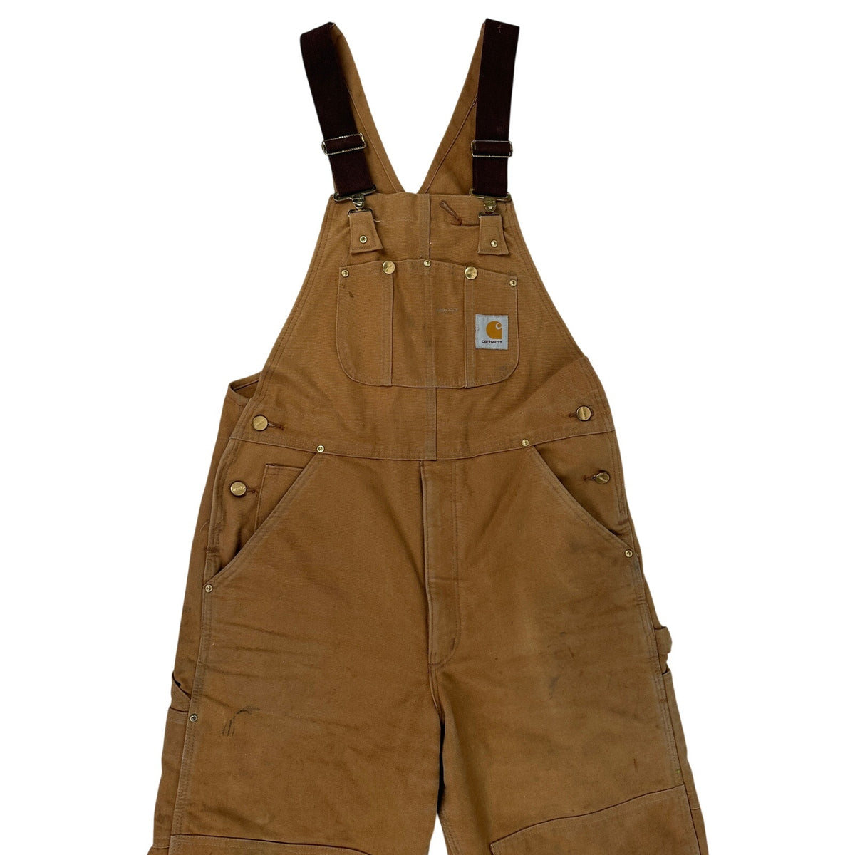 VTG Carhartt R02 BRN Quilt-Lined Distressed Duck Canvas Overalls Men's Sz 34x30