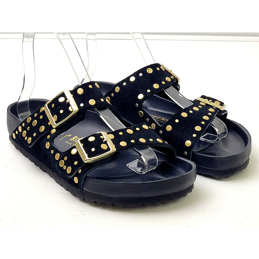 Birkenstock Arizona Rivet Sandals Black Suede Gold-Tone Studs Women's Sz 36 (5)