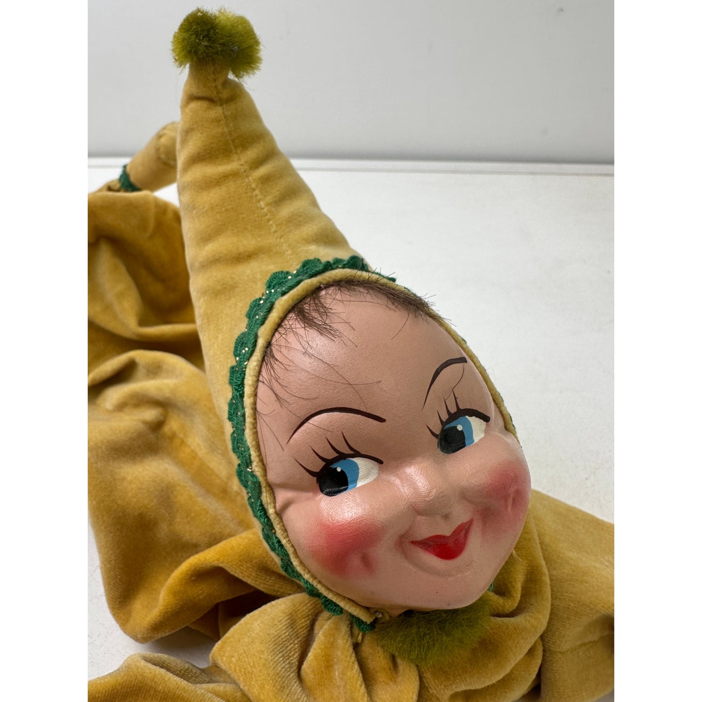 Vintage Yellow Velvet Posable Pixie Jester Boudoir Doll