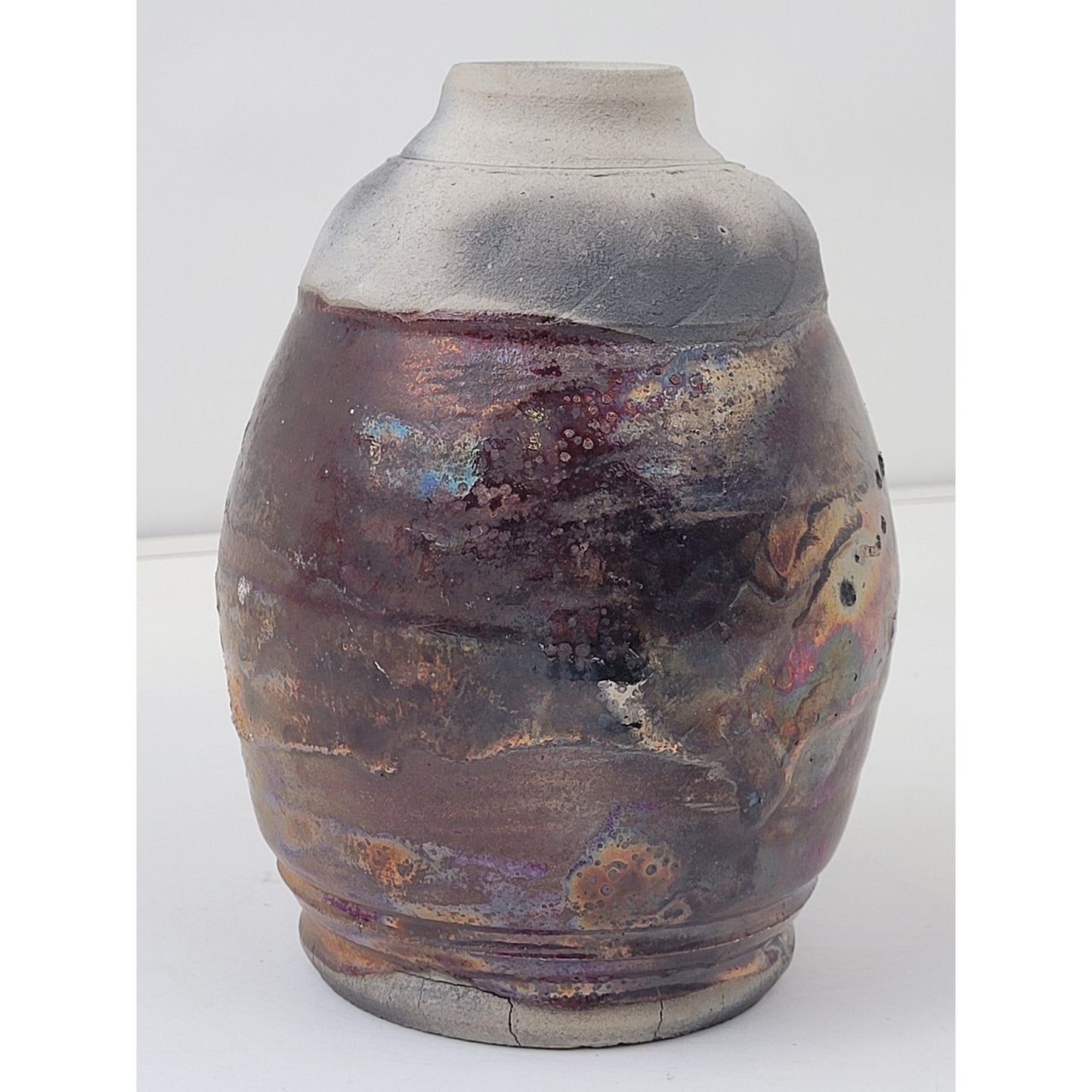 Raku Metallic Glaze Pottery Vase 8 1/4" Tall Unsigned