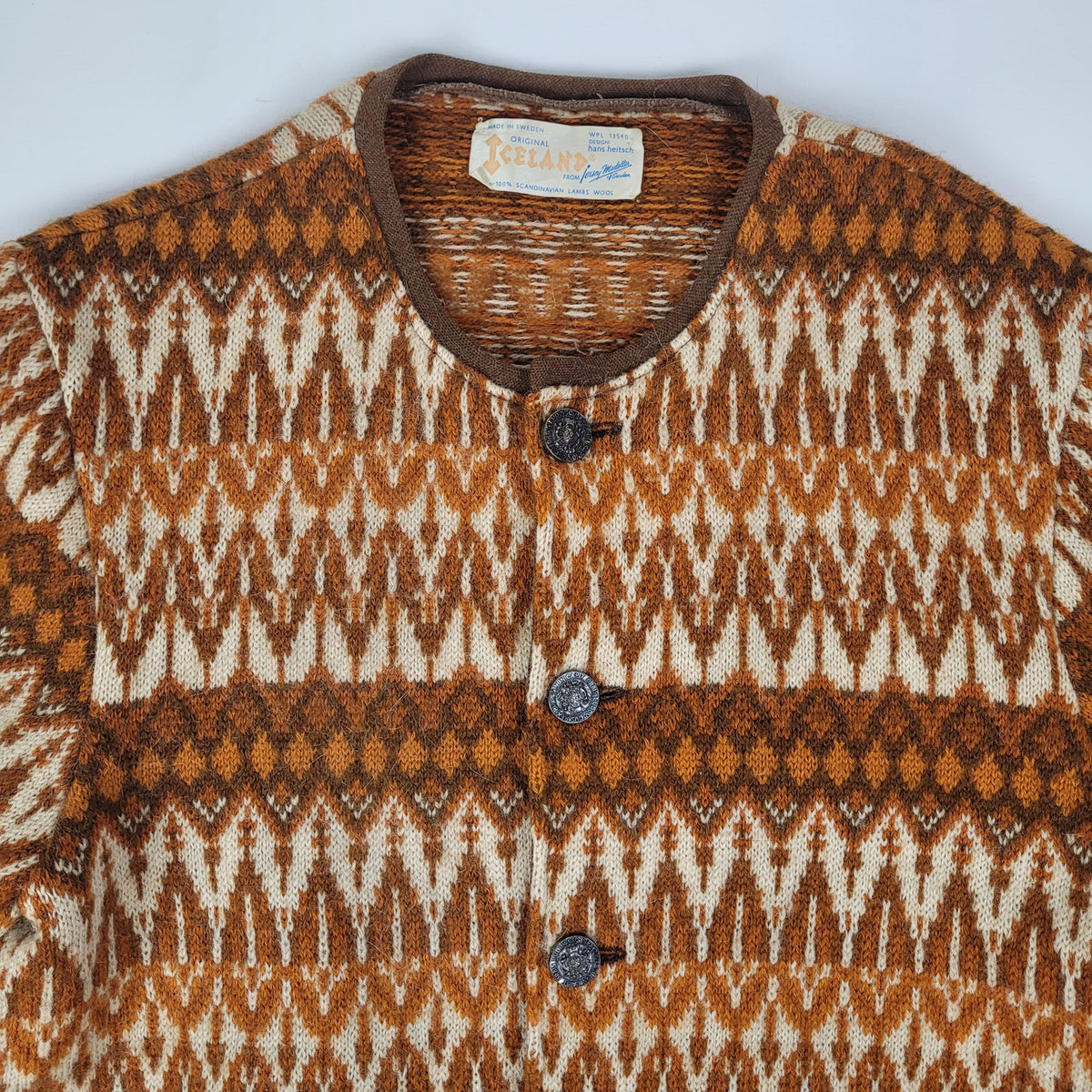 VTG 1970s Iceland Jersey Modeller 100% Wool Cardigan Made in Sweden Men's L