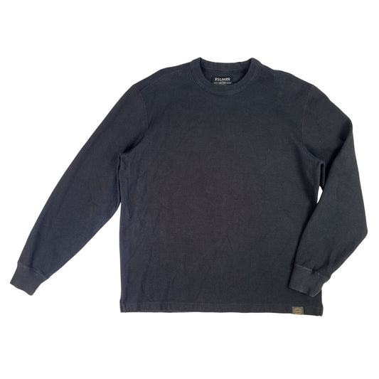 Filson Waffle Knit Thermal Crewneck Shirt Heavy Cotton Black Men's Sz L