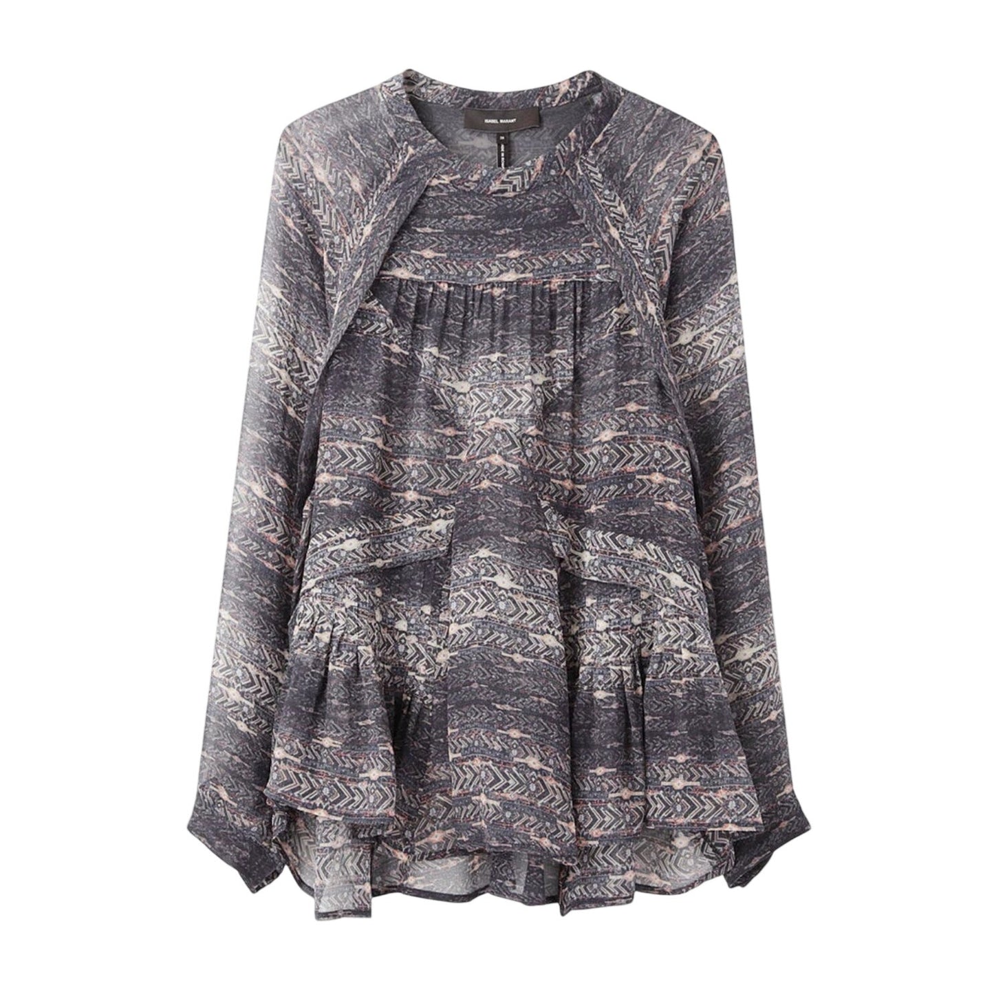Isabel Marant Newton Printed Top Semi Sheer Blousy Printed 100% Silk Sz 36 (S)