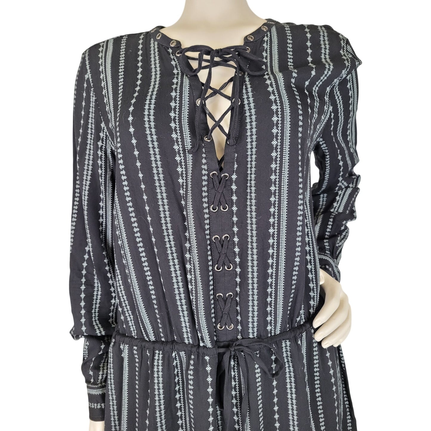 Paige Rockabilly Hobo Mini Dress Lace-up Neckline Black & Blue Women's Sz M