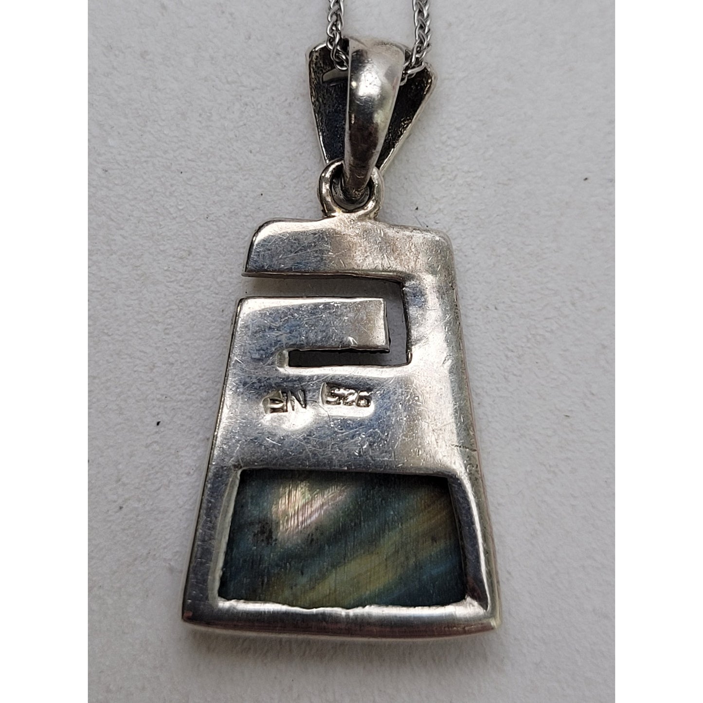 Sterling Silver Abalone Shell Black Marcasite 30mm Pendent Adjustable 925 Chain