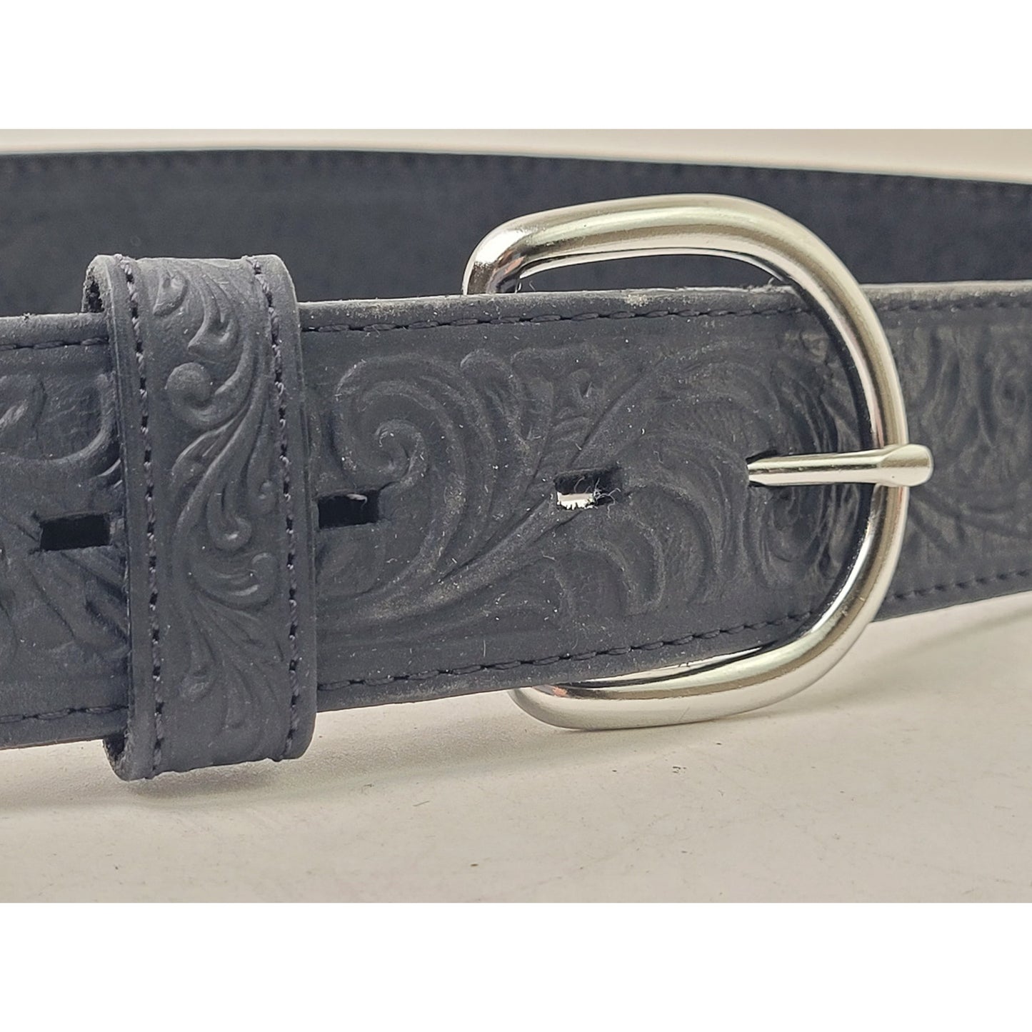 Justin Western Scroll Tooled Black Leather Belt Men's Sz 36