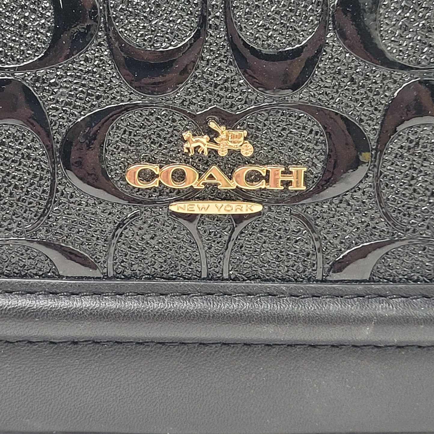 Coach Black Mini Sierra Satchel Debossed Patent Leather Top Handle + Strap